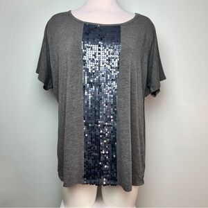 AB Studio Gray Sequin Short Sleeve Tee